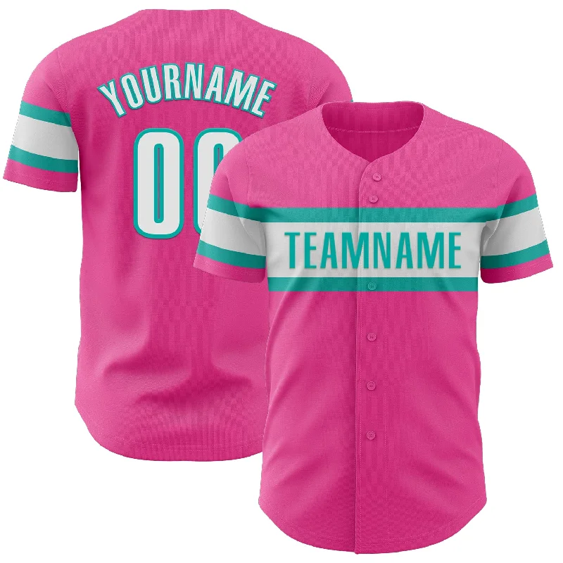 Personalized Baseball Jerseys For Special Matches-Custom Pink White-Aqua Authentic Baseball Jersey