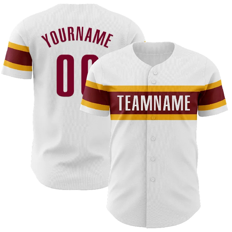 Personalized Baseball Jerseys For Team Uniforms-Custom White Maroon-Gold Authentic Baseball Jersey