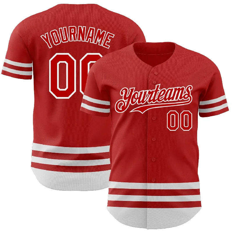 Baseball Jerseys With Special Edition Designs-Custom Red White Line Authentic Baseball Jersey