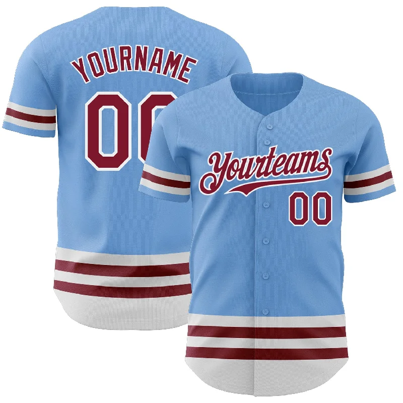 Custom Baseball Jerseys For Family Fun Days-Custom Light Blue Crimson-White Line Authentic Baseball Jersey