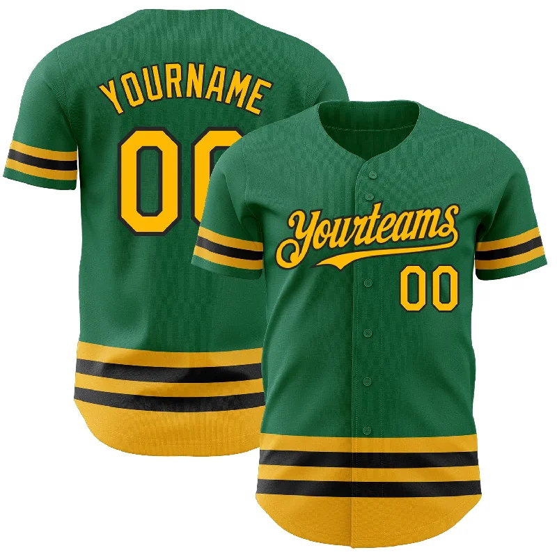 Custom Baseball Jerseys For Holiday Gifts-Custom Kelly Green Gold-Black Line Authentic Baseball Jersey