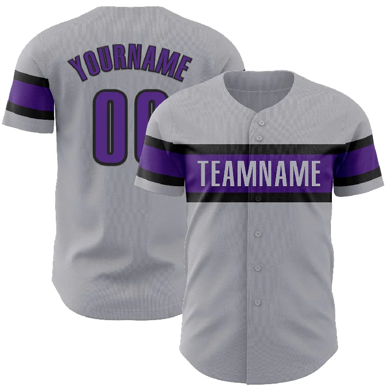 Baseball Jerseys With Custom Text & Team Emblems-Custom Gray Purple-Black Authentic Baseball Jersey