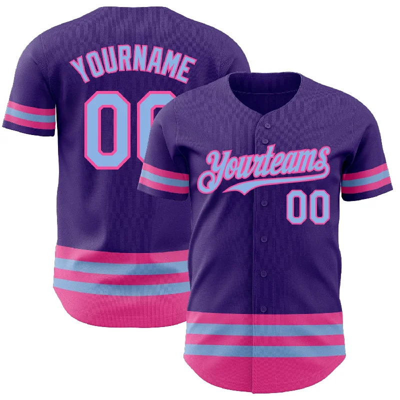 Personalized Baseball Jerseys For High School Leagues-Custom Purple Light Blue-Pink Line Authentic Baseball Jersey