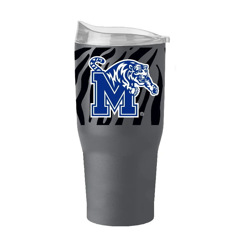 Personalized Team Mugs For Group Events-Memphis 30oz Charcoal Tiger Stipe Stainless Steel Tumbler