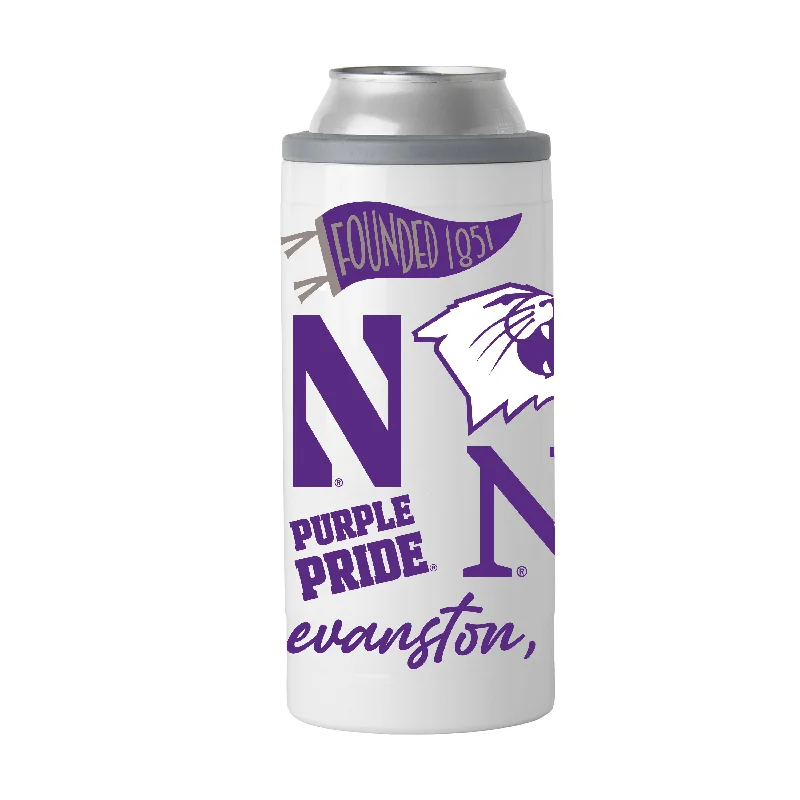 Customizable Team Mugs-Northwestern 12oz Native Powder Coat Slim Can Coolie