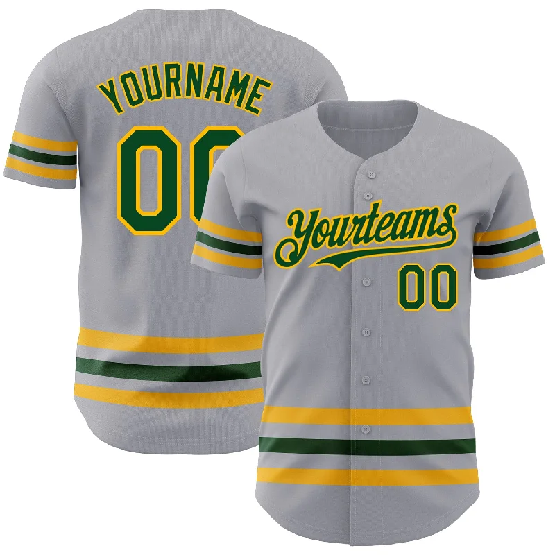 Baseball Jerseys With Custom Fabric Choices-Custom Gray Green-Gold Line Authentic Baseball Jersey