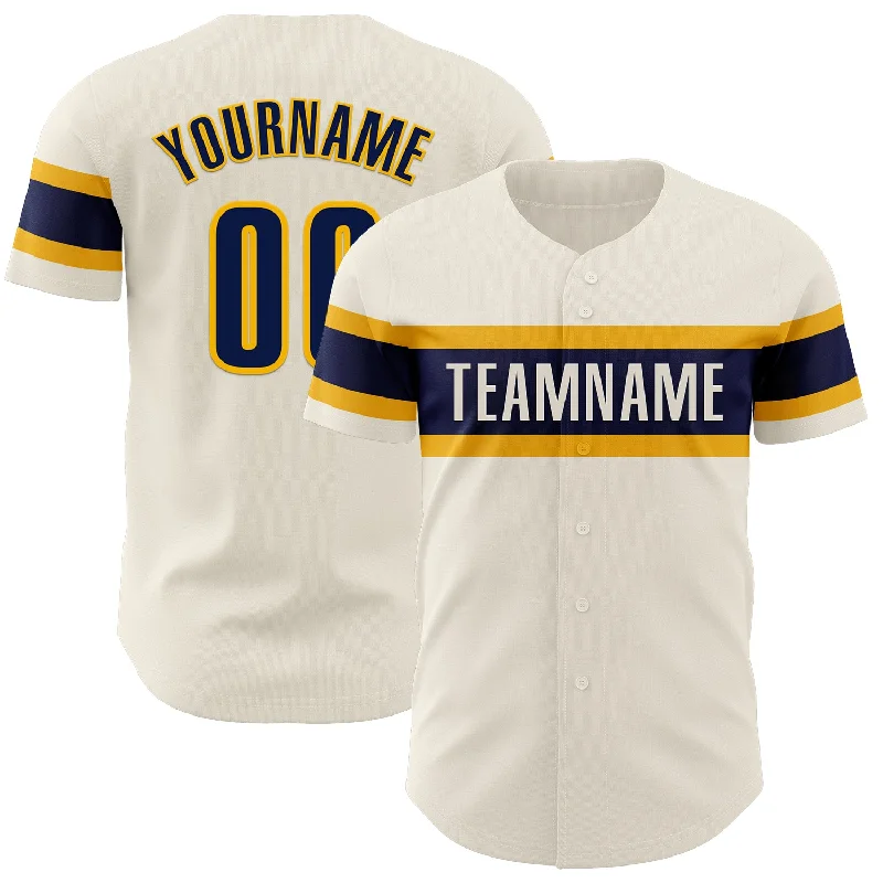 Baseball Jerseys For Youth & Amateur Leagues-Custom Cream Navy-Gold Authentic Baseball Jersey