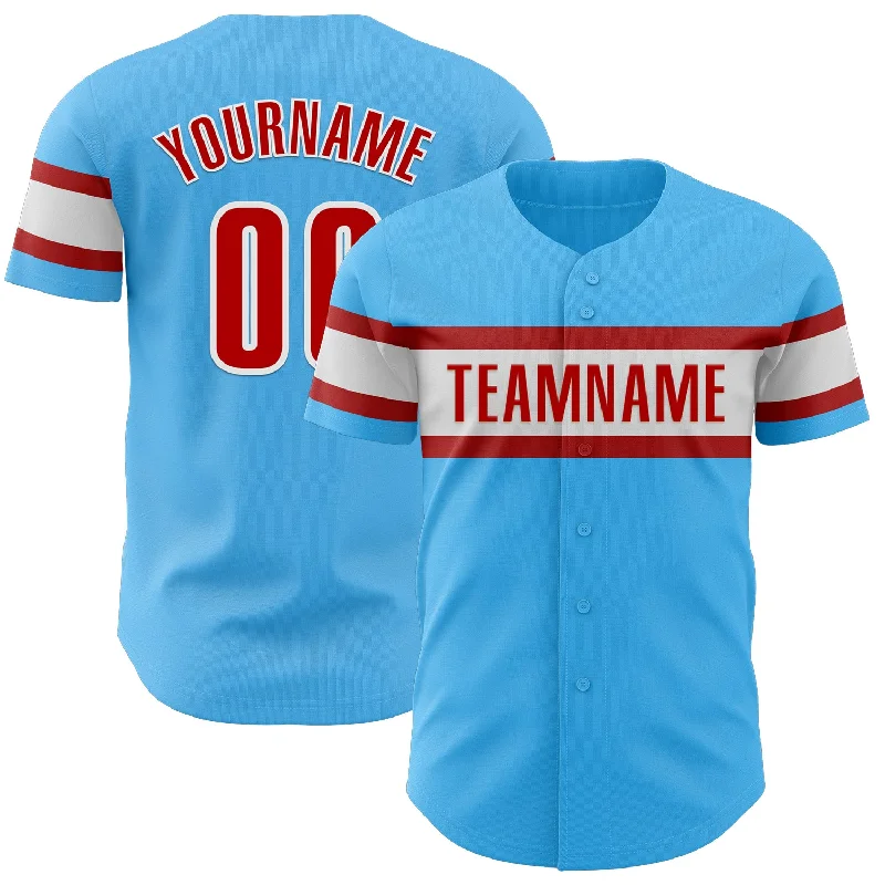 Baseball Jerseys With Special Edition Designs-Custom Sky Blue Red-White Authentic Baseball Jersey