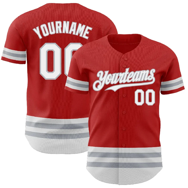 Custom Baseball Jerseys For VIP Events-Custom Red White-Gray Line Authentic Baseball Jersey