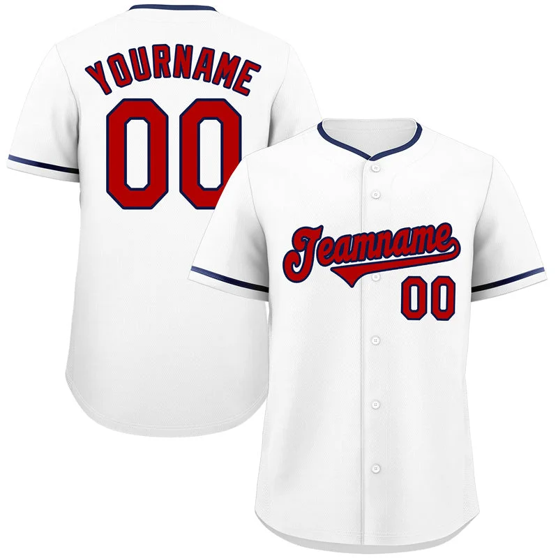 Custom Baseball Jerseys For Group Discounts-Custom White Red-Navy Classic Style Authentic Baseball Jersey