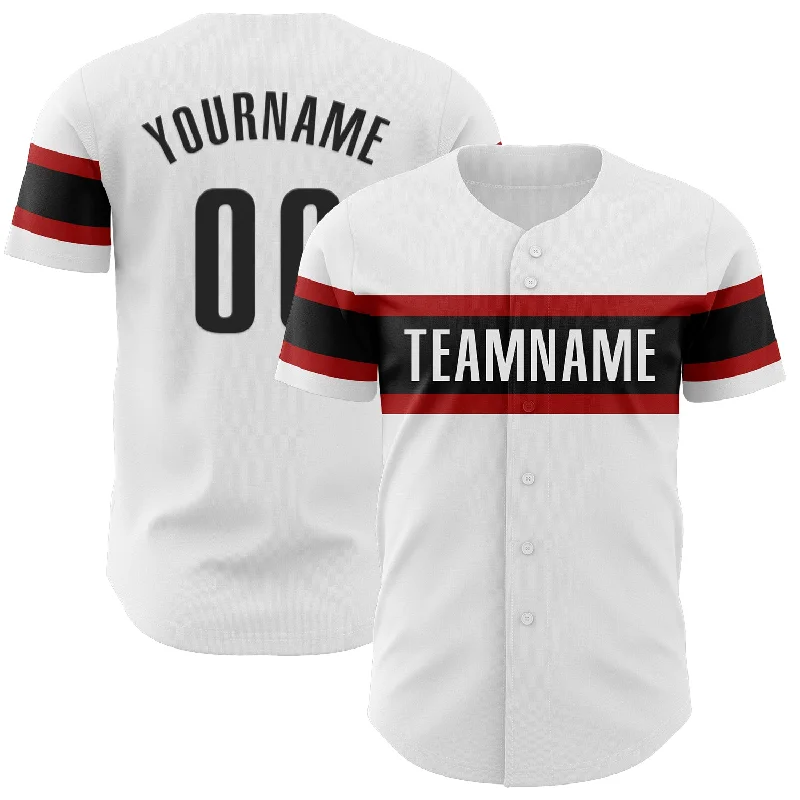 Custom Baseball Jerseys For Custom Team Designs-Custom White Black-Red Authentic Baseball Jersey