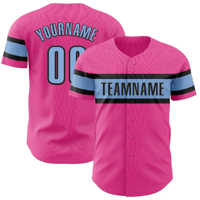 Custom Baseball Jerseys For Holiday Gifts-Custom Pink Light Blue-Black Authentic Baseball Jersey