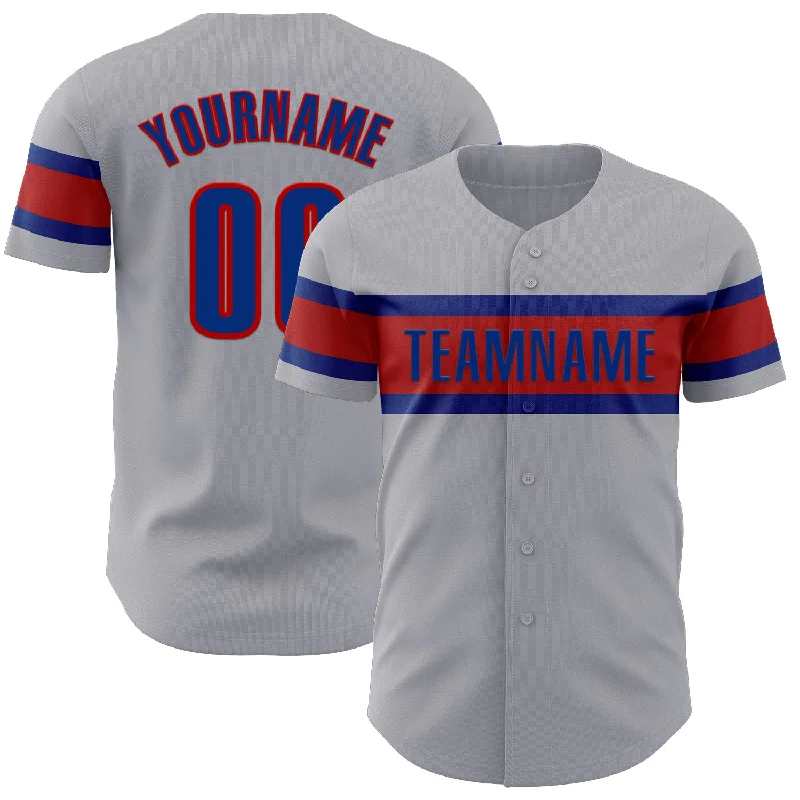 Personalized Baseball Jerseys For Major Leagues-Custom Gray Royal-Red Authentic Baseball Jersey