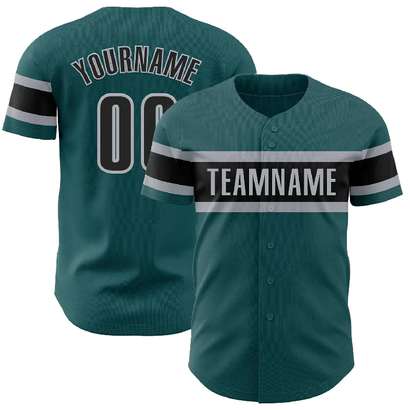 Baseball Jerseys With Custom Text-Custom Midnight Green Black-Gray Authentic Baseball Jersey