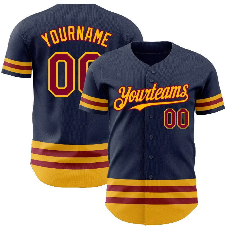 Personalized Baseball Jerseys For Team Anniversaries-Custom Navy Maroon-Gold Line Authentic Baseball Jersey