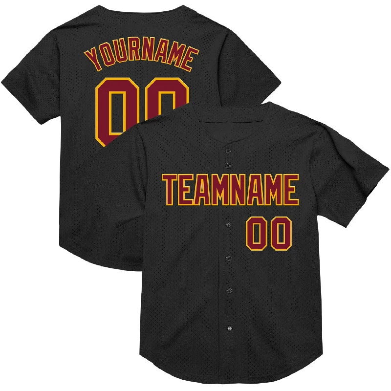 Personalized Baseball Jerseys For Family Events-Custom Black Crimson-Gold Mesh Authentic Throwback Baseball Jersey