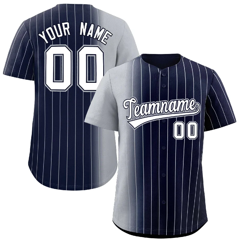 Personalized Baseball Jerseys For Tournaments-Custom Navy Gray Pinstripe Personalized Gradient Authentic Baseball Jersey