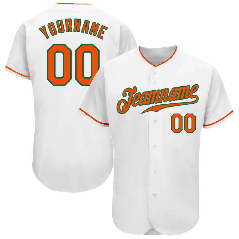 Personalized Baseball Jerseys For Birthday Parties-Custom White Orange-Kelly Green Authentic Baseball Jersey