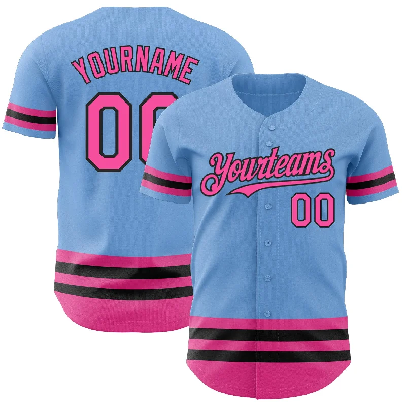 Baseball Jerseys With Custom Fabric Choices-Custom Light Blue Pink-Black Line Authentic Baseball Jersey