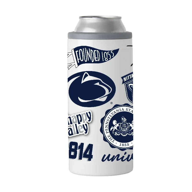 Custom Team Mugs For Business & Company Teams-Penn State 12oz Native Powder Coat Slim Can Coolie