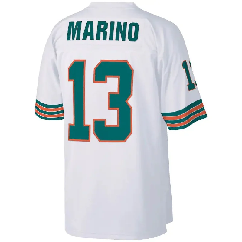 Custom Rugby Jerseys With Full-Body Customization-M.Dolphins #13 Dan Marino Mitchell & Ness White 1984 Legacy Replica Jersey Stitched American Football Jerseys