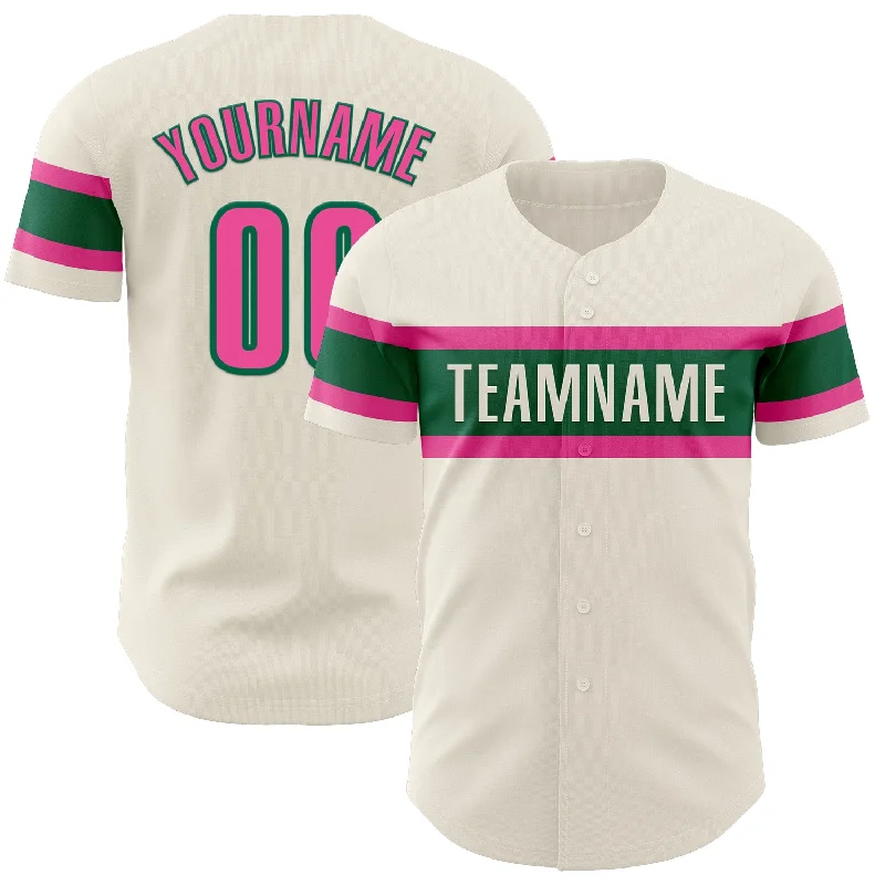 Personalized Baseball Jerseys For Corporate Events-Custom Cream Pink-Kelly Green Authentic Baseball Jersey