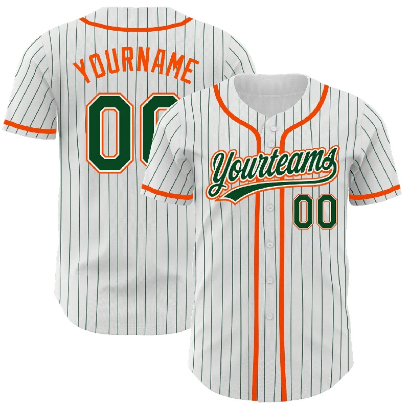 Baseball Jerseys With Player Stats & Custom Designs-Custom White Green Pinstripe Green-Orange Authentic Baseball Jersey