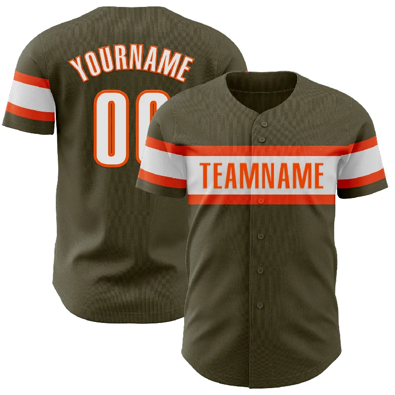 Baseball Jerseys With Custom Name & Number Placement-Custom Olive White-Orange Authentic Salute To Service Baseball Jersey