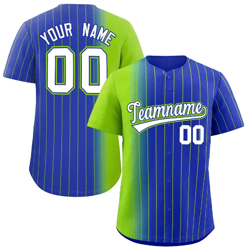 Custom Baseball Jerseys With Player Numbers-Custom Royal Neon Green Pinstripe Personalized Gradient Authentic Baseball Jersey