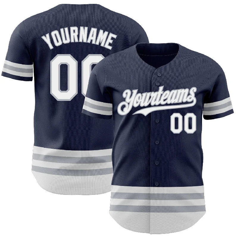 Custom Baseball Jerseys For Fans-Custom Navy White-Gray Line Authentic Baseball Jersey