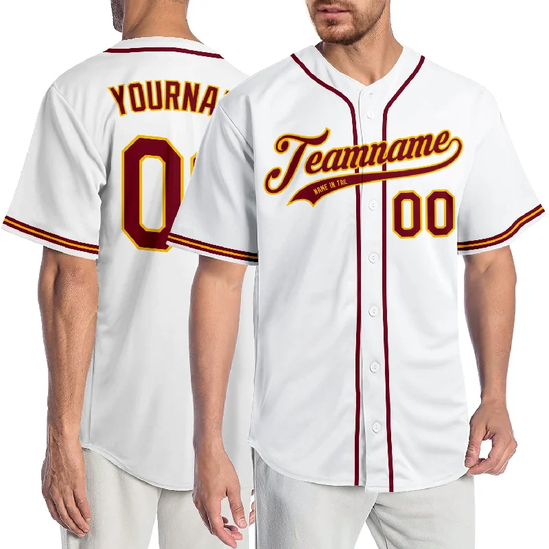 Personalized Baseball Jerseys For Team Uniforms-Custom White Crimson-Gold Authentic Baseball Jersey