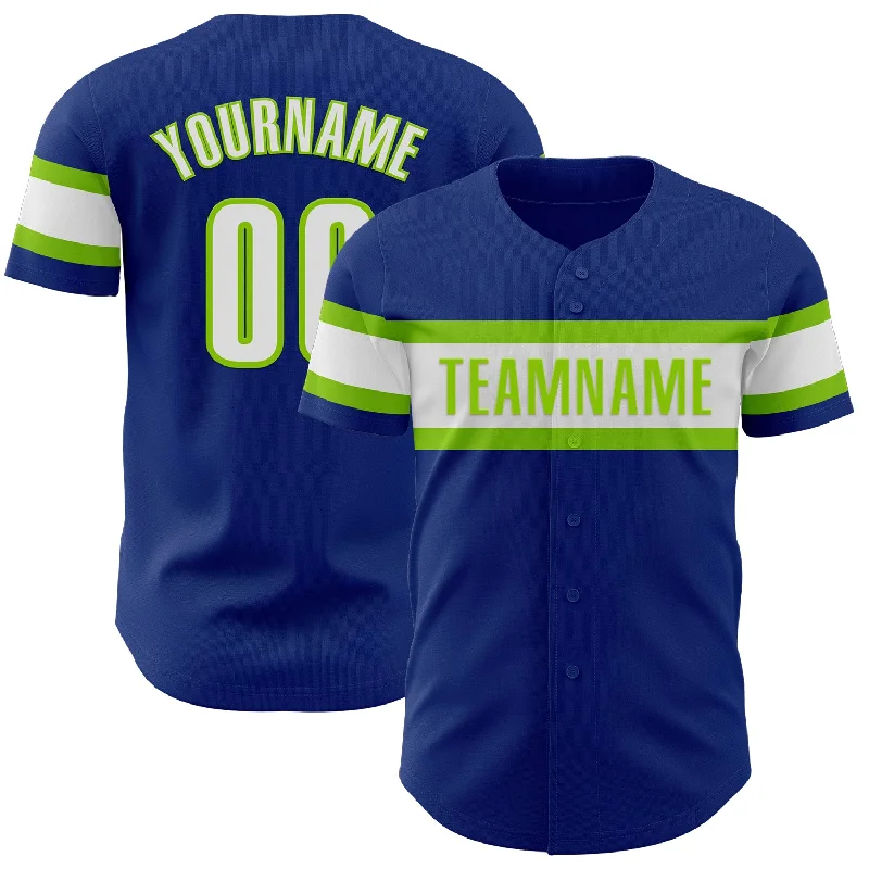 Personalized Baseball Jerseys For Fundraisers-Custom Royal White-Neon Green Authentic Baseball Jersey