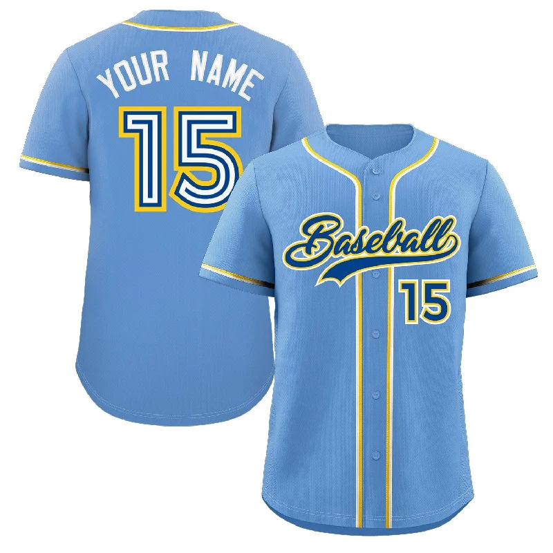 Personalized Baseball Jerseys For Tournament Gifts-Custom Light Blue Royal-Gold Classic Style Authentic Baseball Jersey