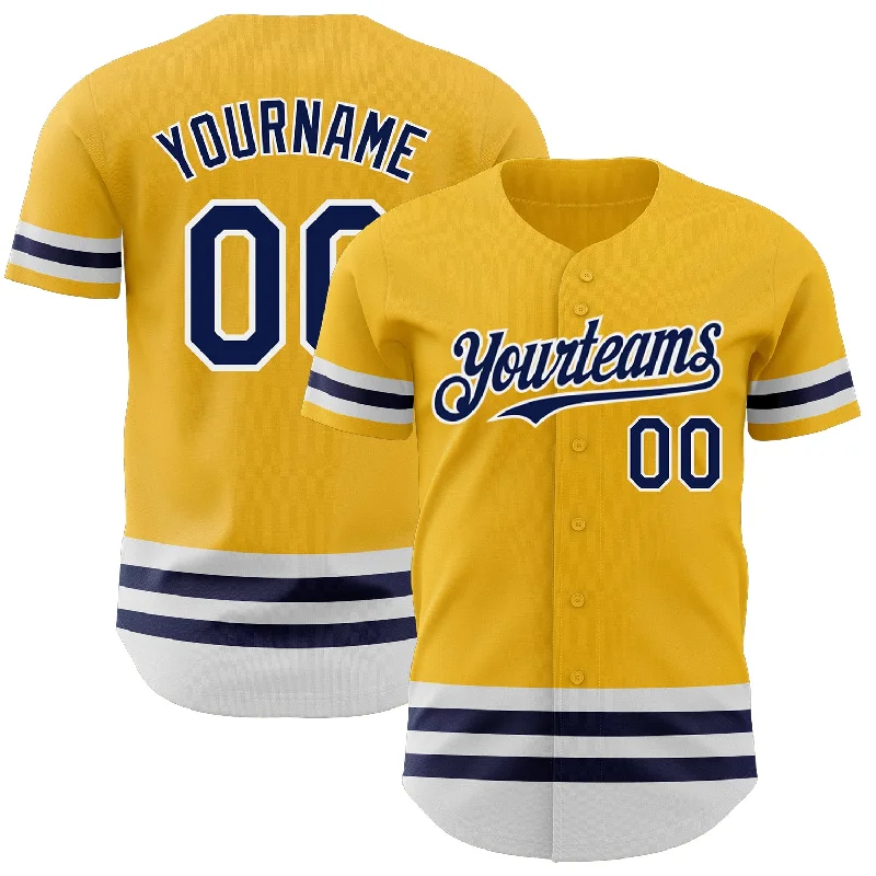 Personalized Baseball Jerseys For Team Anniversaries-Custom Gold Navy-White Line Authentic Baseball Jersey