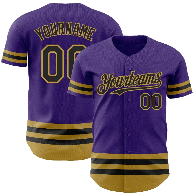 Personalized Baseball Jerseys For Team Apparel-Custom Purple Black-Old Gold Line Authentic Baseball Jersey