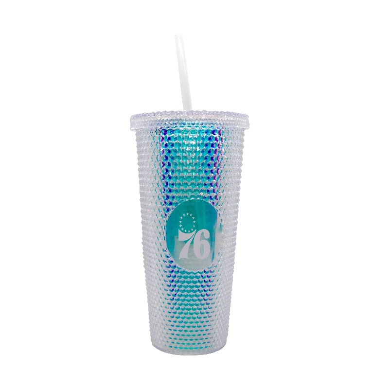 Custom Team Mugs For VIP Gifts-Philadelphia 76ers 24oz Iridescent Studded Tumbler