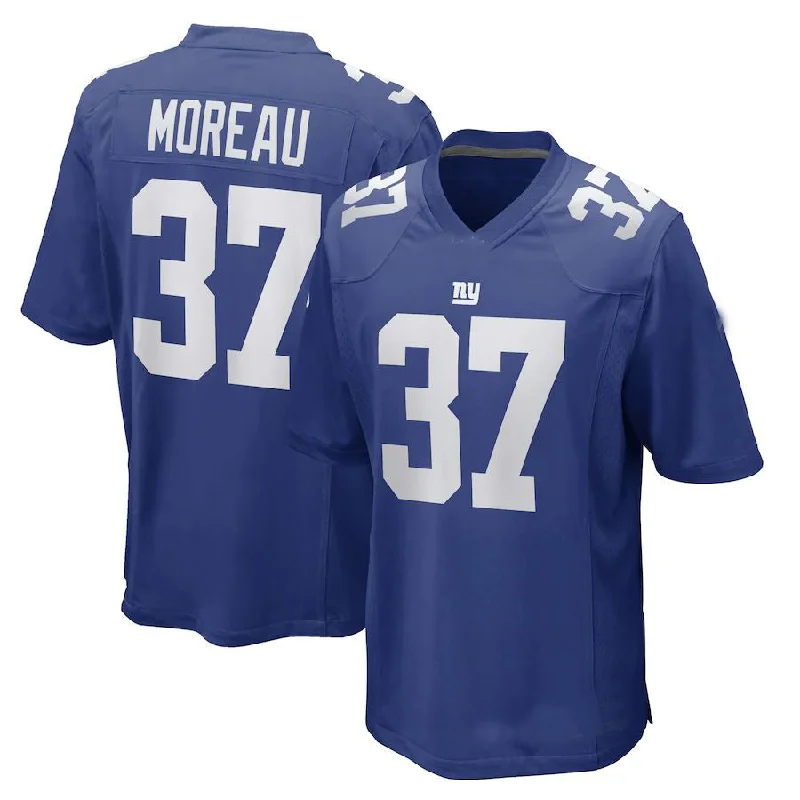 Rugby Jerseys With Embroidered Team Logos-NY.Giants #37 Fabian Moreau Royal Game Player Jersey Stitched American Football Jerseys