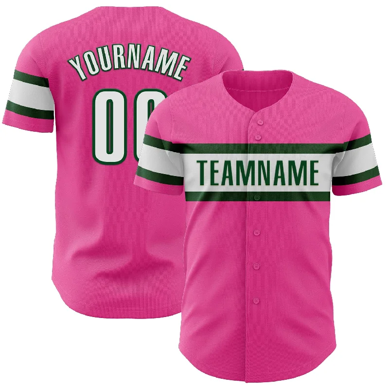 Custom Baseball Jerseys For Group Orders-Custom Pink White-Green Authentic Baseball Jersey