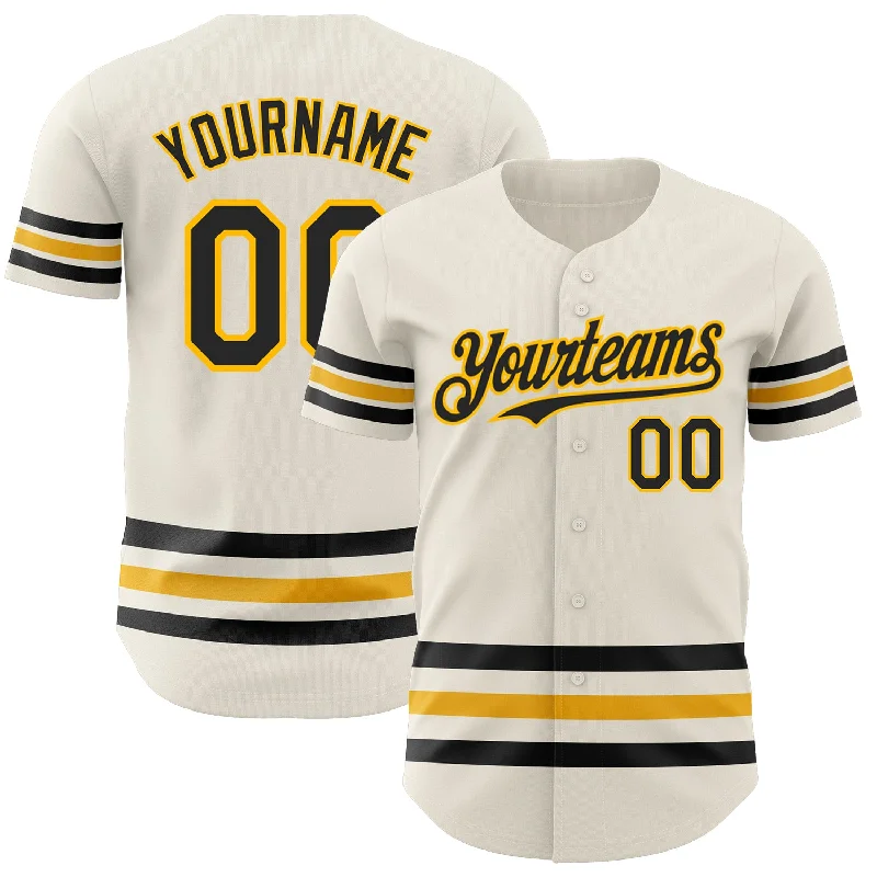 Custom Baseball Jerseys With Bold Graphics-Custom Cream Black-Gold Line Authentic Baseball Jersey