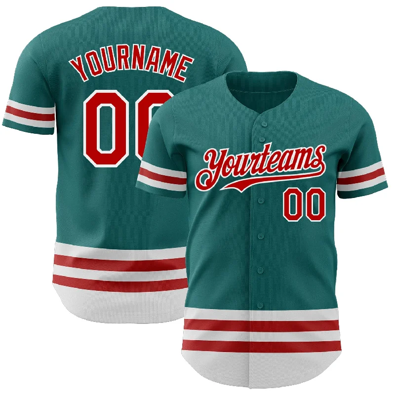 Personalized Baseball Jerseys For Team Apparel-Custom Teal Red-White Line Authentic Baseball Jersey