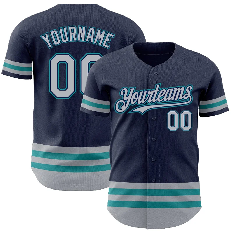 Personalized Baseball Jerseys For Sport Event Winners-Custom Navy Gray-Teal Line Authentic Baseball Jersey