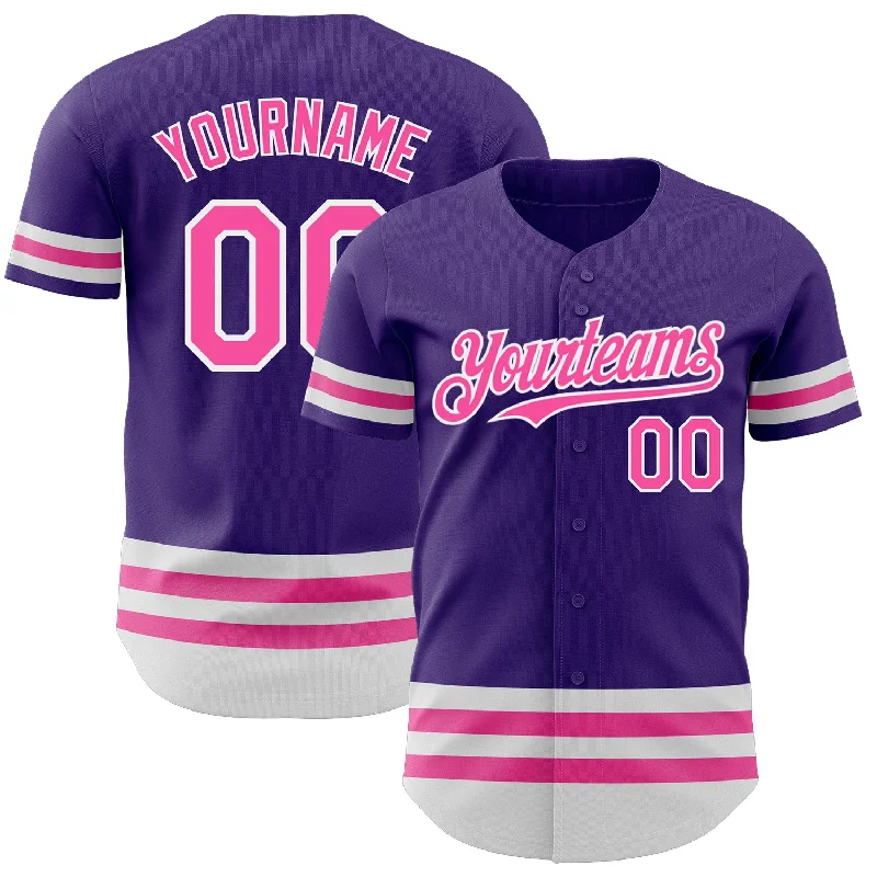 Custom Baseball Jerseys For International Players-Custom Purple Pink-White Line Authentic Baseball Jersey