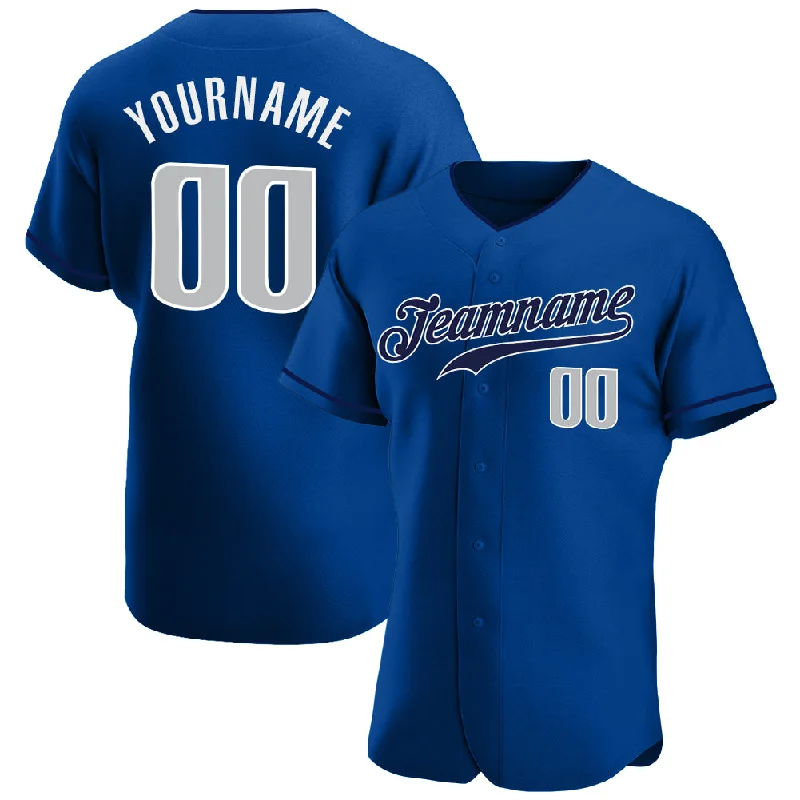 Personalized Baseball Jerseys For College Fundraising-Custom Royal Gray-Navy Authentic Baseball Jersey