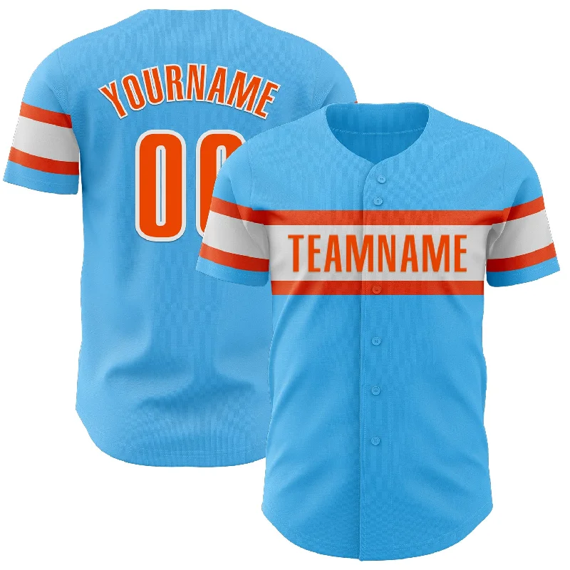 Baseball Jerseys With Team Slogans-Custom Sky Blue Orange-White Authentic Baseball Jersey