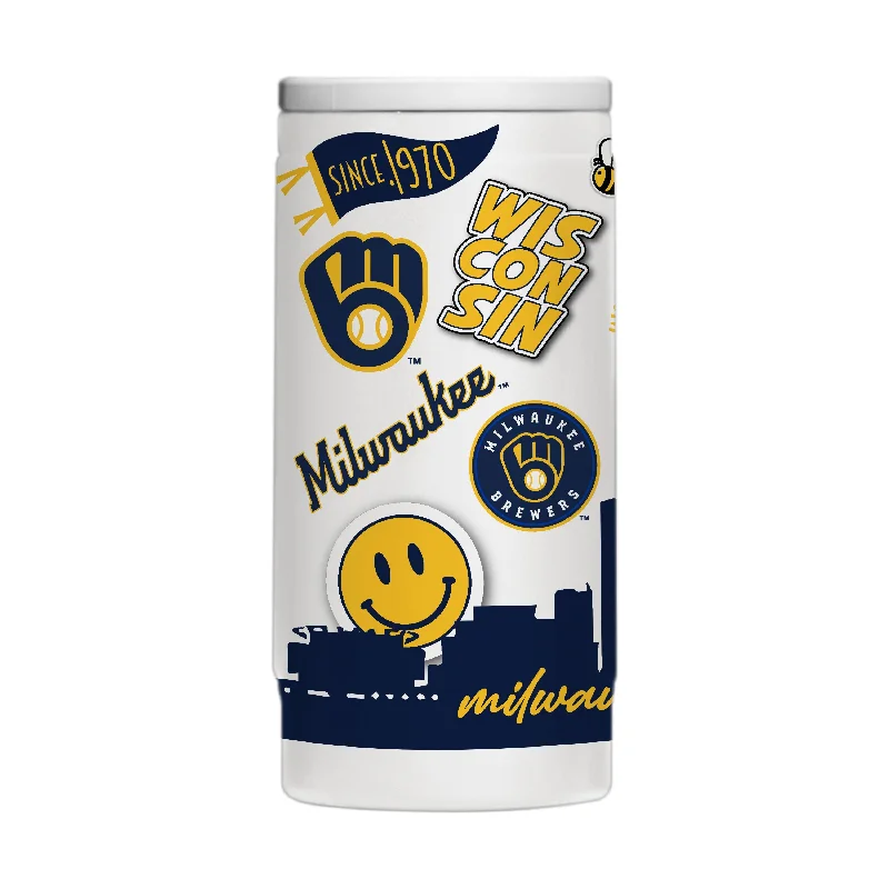 Custom Team Mugs For Sponsorship Opportunities-Milwaukee Brewers 12oz Native Powder Coat Slim Can Coolie