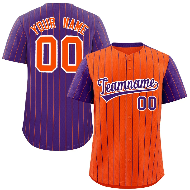 Custom Baseball Jerseys For Event Promotion-Custom Orange Purple Pinstripe Personalized Raglan Sleeves Authentic Baseball Jersey