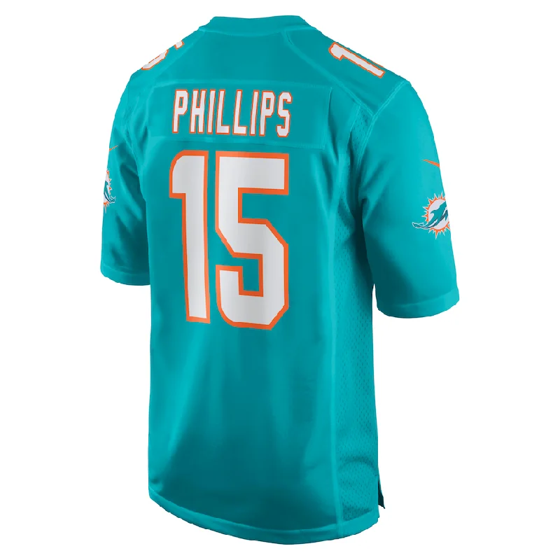 Rugby Jerseys With Personalized Player Names & Stats-M.Dolphins #15 Jaelan Phillips Aqua Game Player Jersey Stitched American Football Jerseys