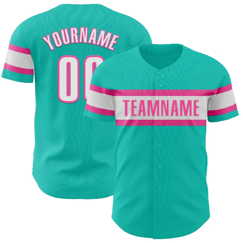 Custom Baseball Jerseys For Training Camps-Custom Aqua White-Pink Authentic Baseball Jersey