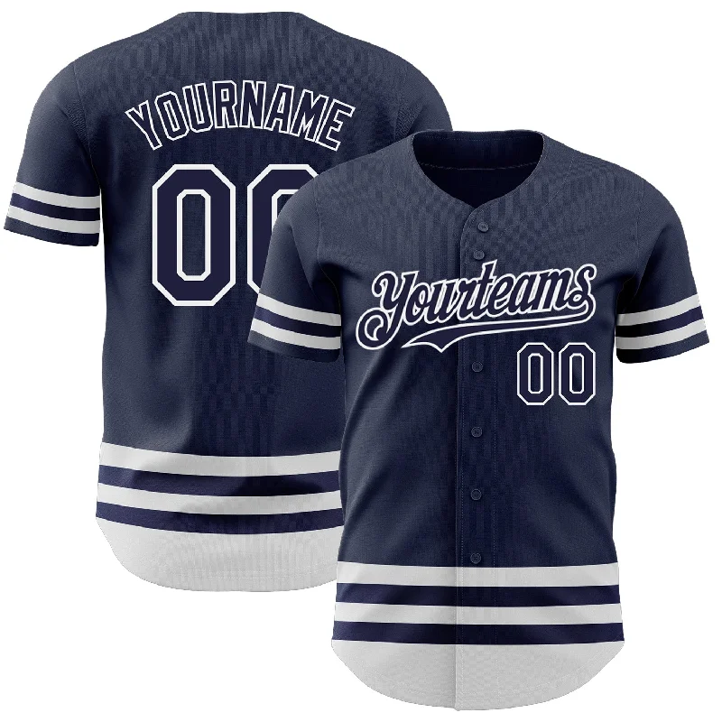 Baseball Jerseys With Custom Patches-Custom Navy White Line Authentic Baseball Jersey