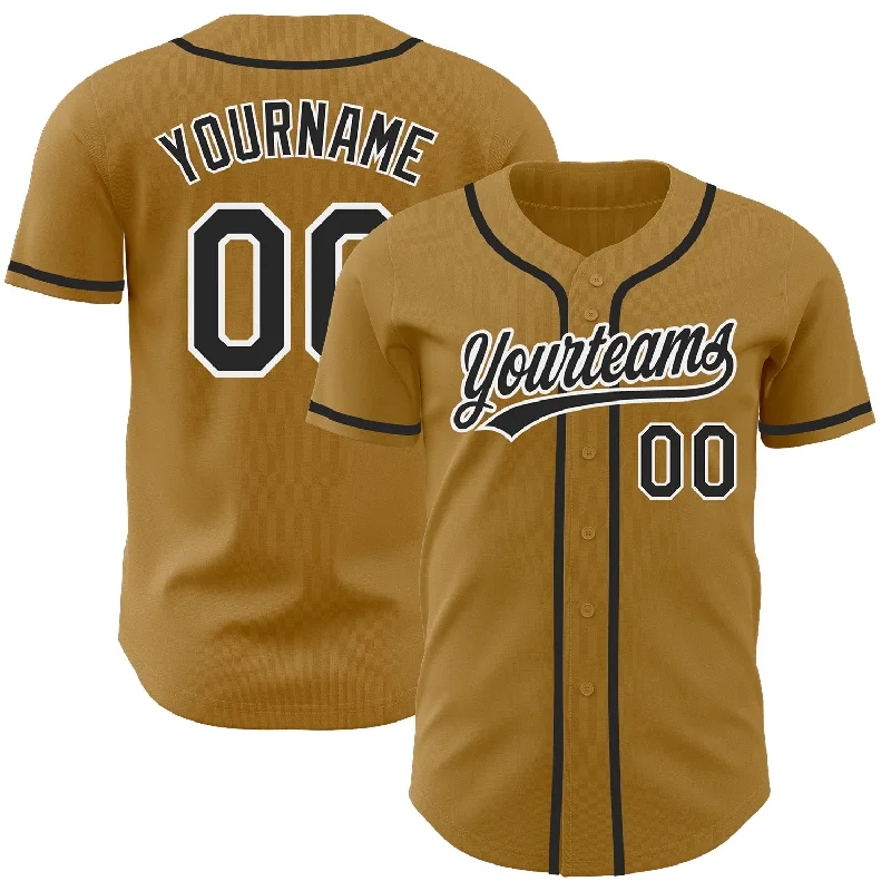 Personalized Baseball Jerseys For Small Teams-Custom Old Gold Black-White Authentic Baseball Jersey